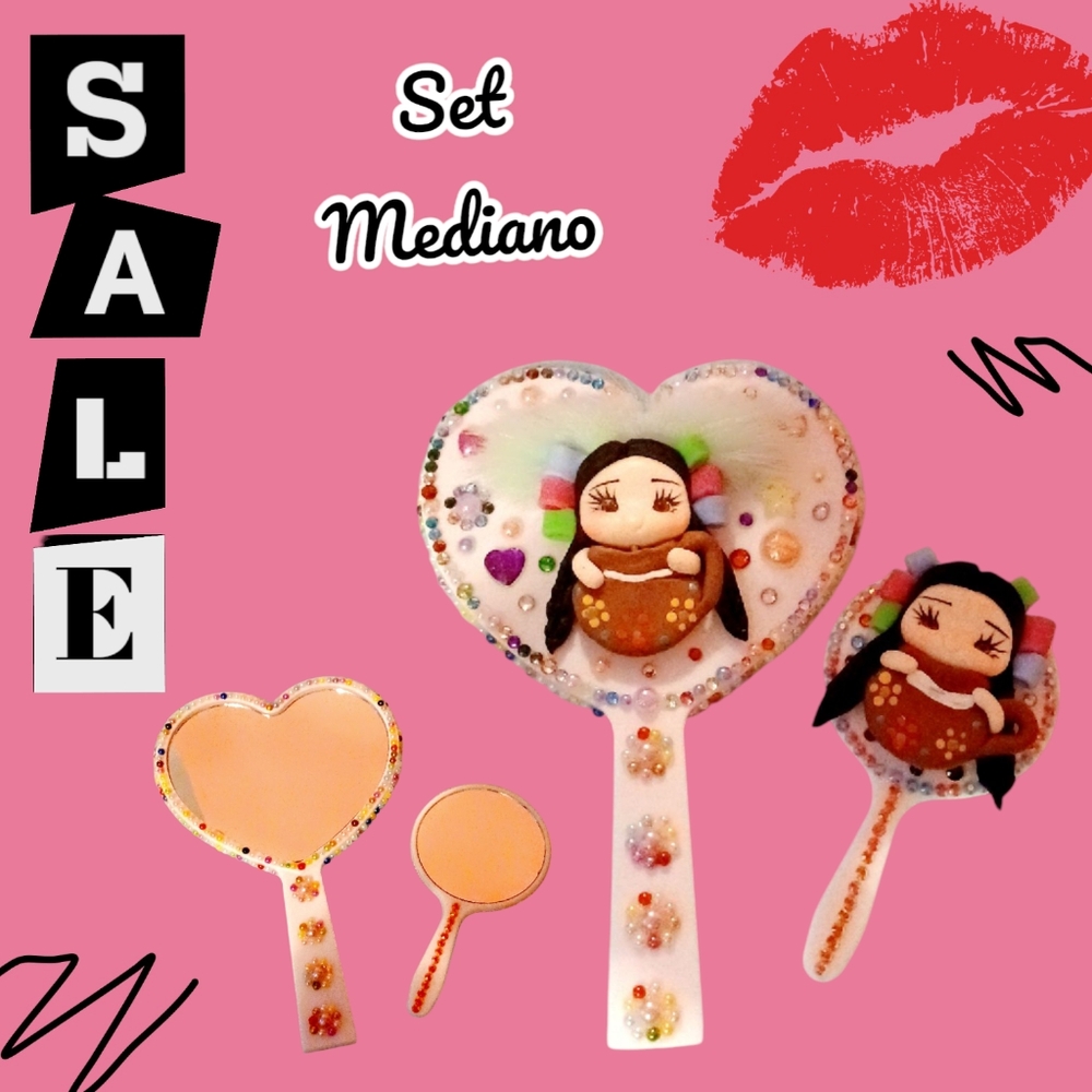 Heart-Shaped Mirror Set with Doll Design